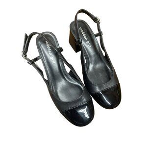 Madden Girl Black Patent Slingback Block Heel Shoes 7M